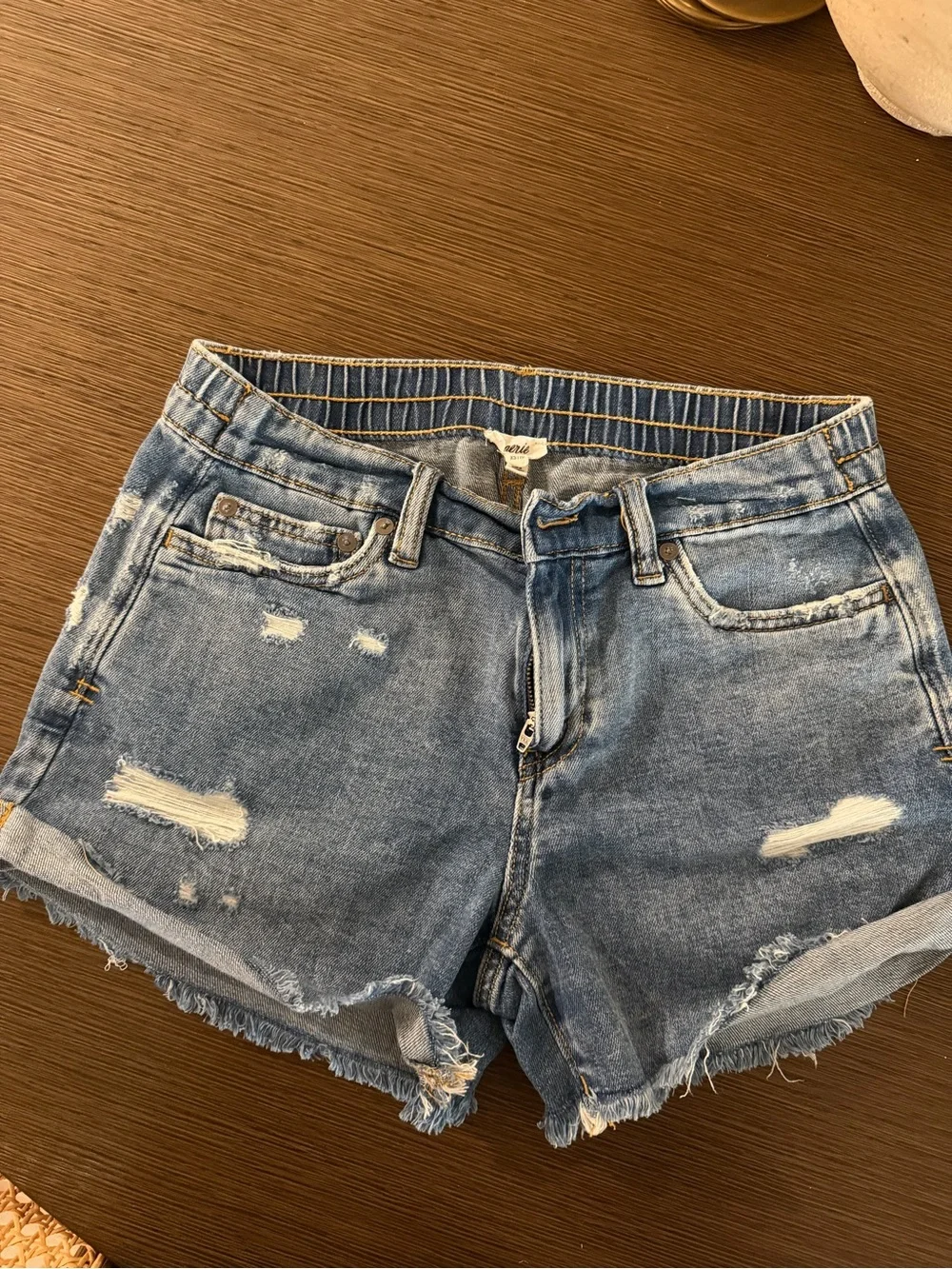 aerie Distressed Light Blue Denim Shorts